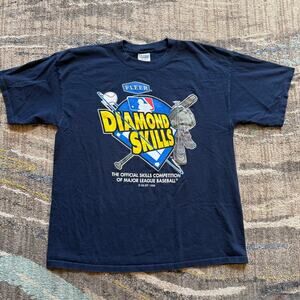 Vintage 1999 Fleer Diamond Skills Competition MLB Baseball Navy Blue Shirt Sz XL